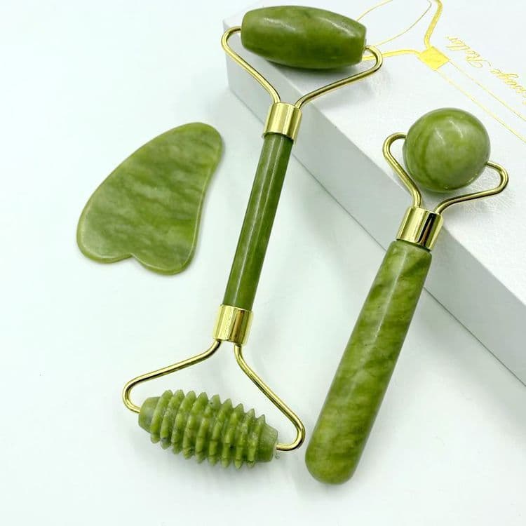 image-Jade Roller Face Massage Tool Double Head Beauty Device
