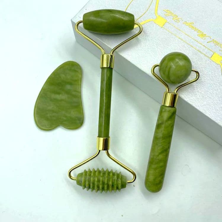 image-Jade Roller Face Massage Tool Double Head Beauty Device