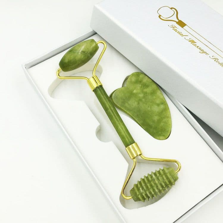 image-Jade Roller Face Massage Tool Double Head Beauty Device