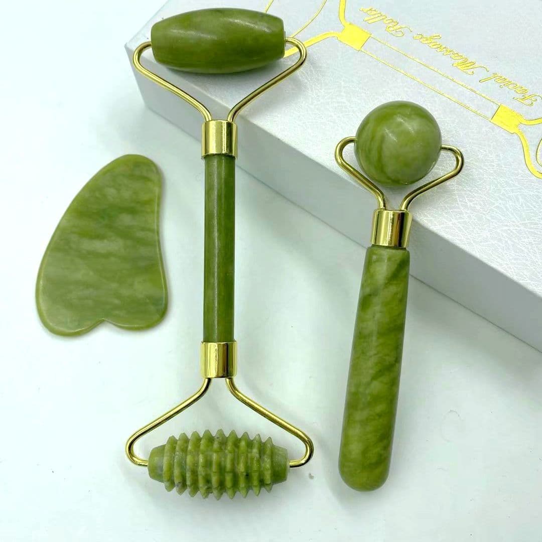 image-Jade Roller Face Massage Tool Double Head Beauty Device