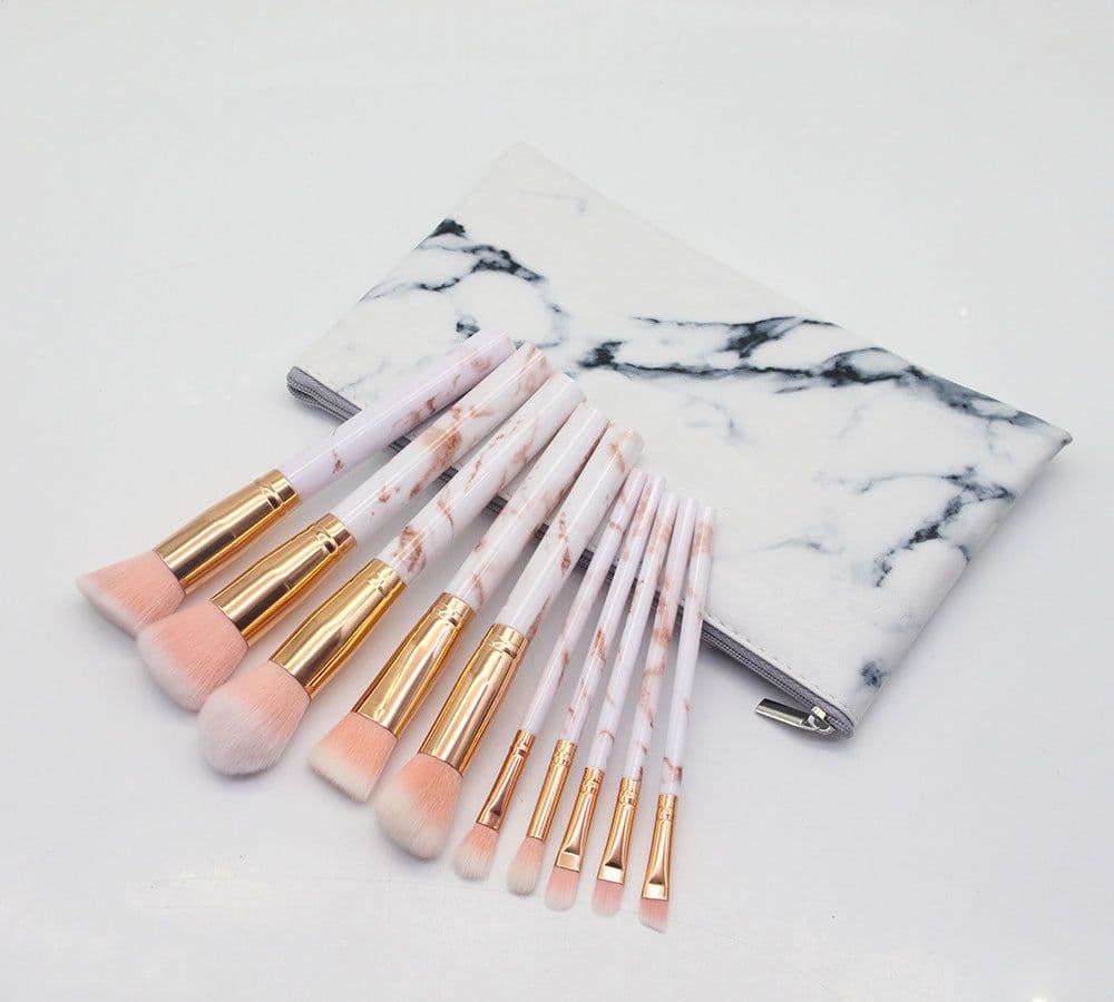 image-10-Piece Marble Pattern Makeup Brush Set with Cosmetic Bag