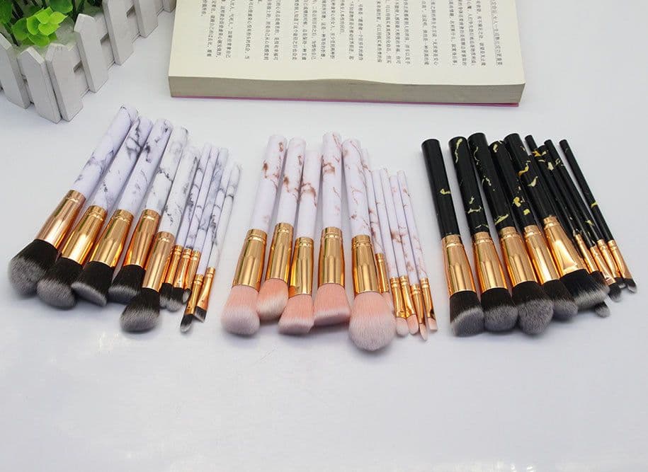 image-10-Piece Marble Pattern Makeup Brush Set with Cosmetic Bag