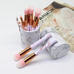 image-10-Piece Marble Pattern Makeup Brush Set with Cosmetic Bag