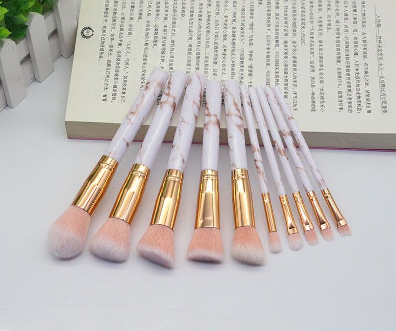 image-10-Piece Marble Pattern Makeup Brush Set with Cosmetic Bag