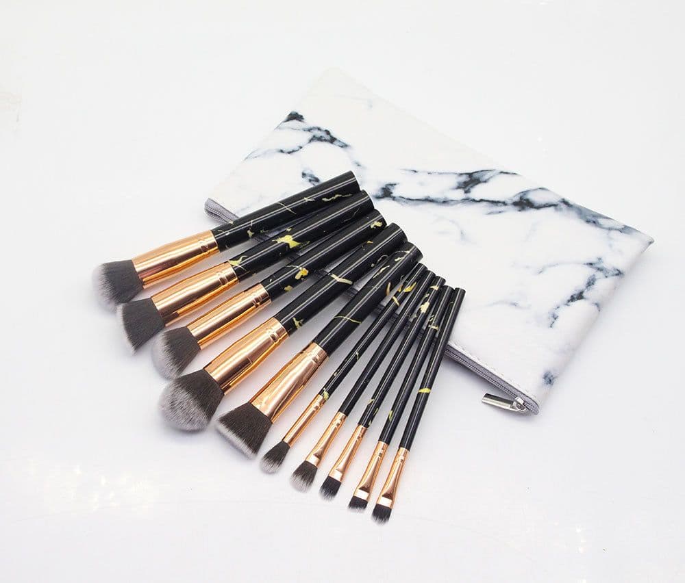 image-10-Piece Marble Pattern Makeup Brush Set with Cosmetic Bag