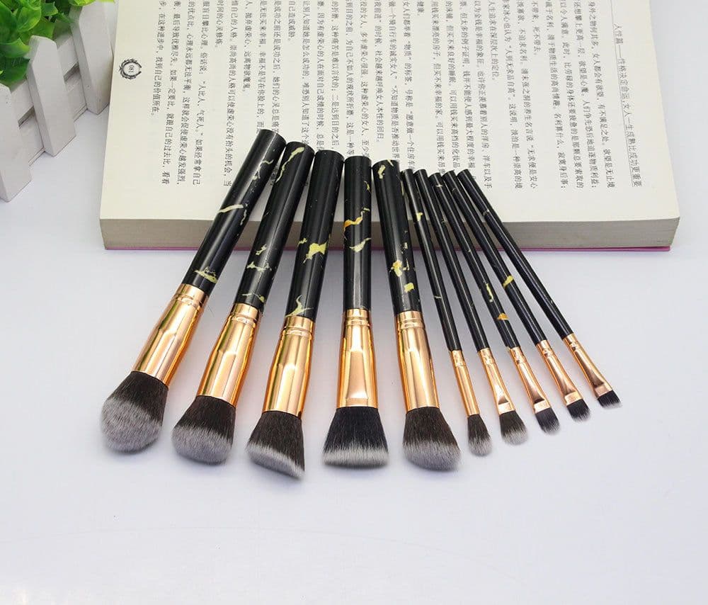 image-10-Piece Marble Pattern Makeup Brush Set with Cosmetic Bag