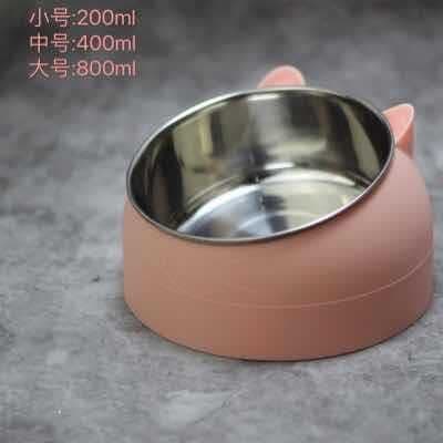 image-Stainless Steel Tilted Pet Bowl Anti-Tip Elevated Cat Dog Feeder