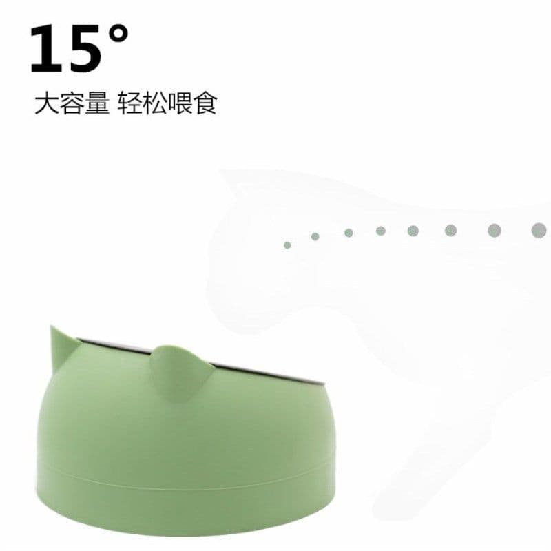 image-Stainless Steel Tilted Pet Bowl Anti-Tip Elevated Cat Dog Feeder
