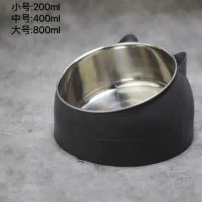 image-Stainless Steel Tilted Pet Bowl Anti-Tip Elevated Cat Dog Feeder
