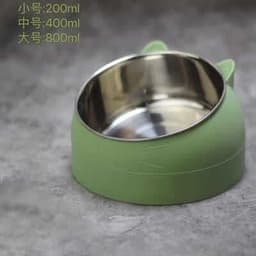 image-Stainless Steel Tilted Pet Bowl Anti-Tip Elevated Cat Dog Feeder