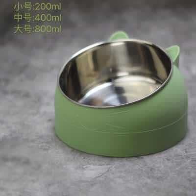 image-Stainless Steel Tilted Pet Bowl Anti-Tip Elevated Cat Dog Feeder