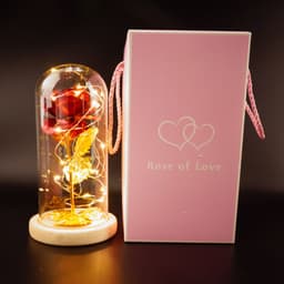 image-24k Gold Leaf Rose with Glass Cover LED Light Christmas Gift
