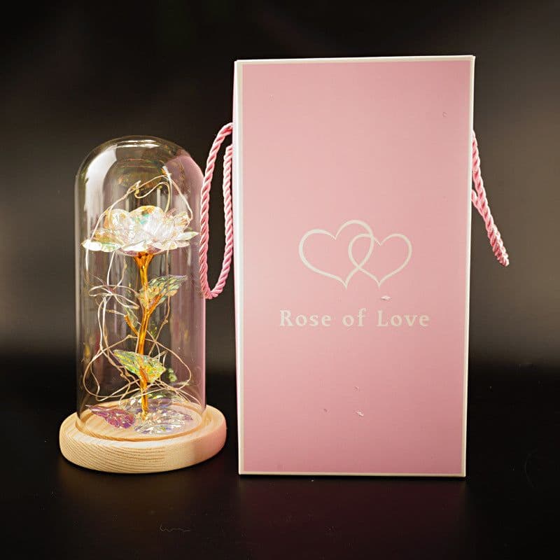 image-24k Gold Leaf Rose with Glass Cover LED Light Christmas Gift
