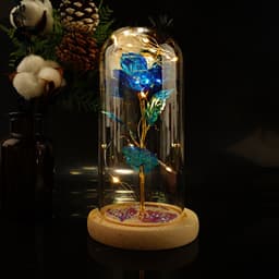 image-24k Gold Leaf Rose with Glass Cover LED Light Christmas Gift