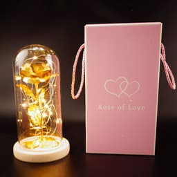 image-24k Gold Leaf Rose with Glass Cover LED Light Christmas Gift