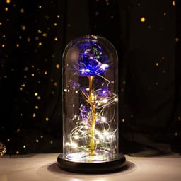 image-24k Gold Leaf Rose with Glass Cover LED Light Christmas Gift