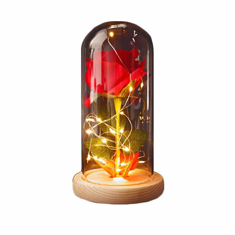 image-24k Gold Leaf Rose with Glass Cover LED Light Christmas Gift
