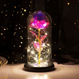 image-24k Gold Leaf Rose with Glass Cover LED Light Christmas Gift