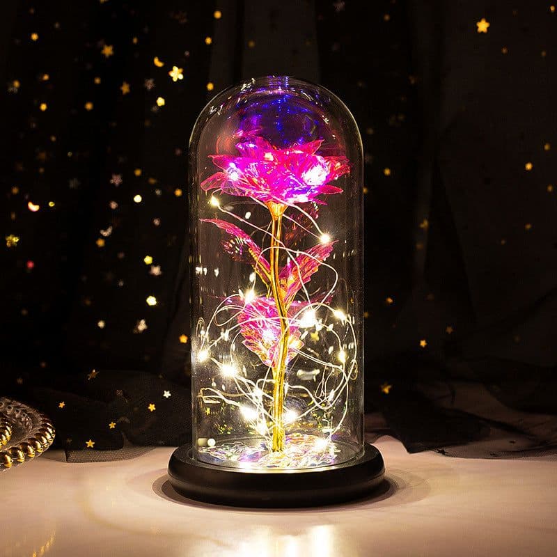 image-24k Gold Leaf Rose with Glass Cover LED Light Christmas Gift