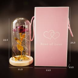 image-24k Gold Leaf Rose with Glass Cover LED Light Christmas Gift