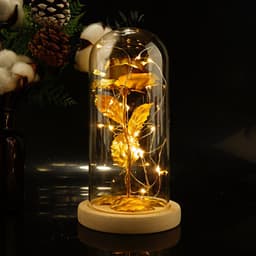 image-24k Gold Leaf Rose with Glass Cover LED Light Christmas Gift