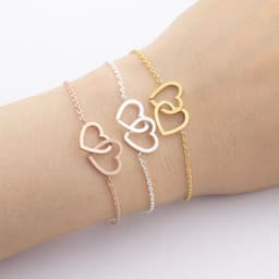 image-Stainless Steel Double Hearts Bracelet Women Friendship Jewelry
