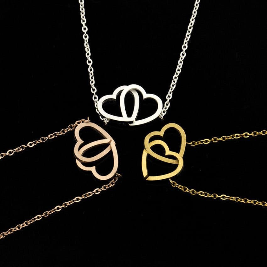 image-Stainless Steel Double Hearts Bracelet Women Friendship Jewelry