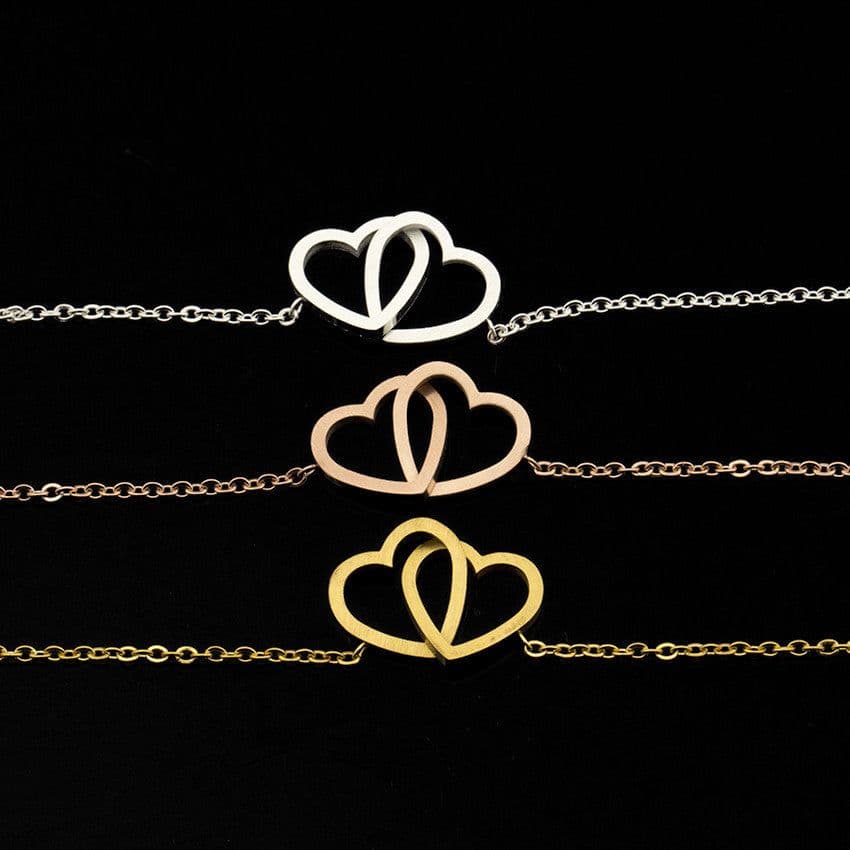 image-Stainless Steel Double Hearts Bracelet Women Friendship Jewelry