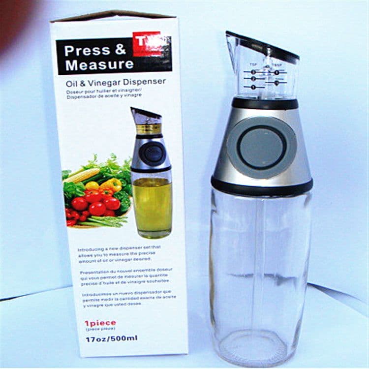 image-Glass Oil and Vinegar Dispenser Bottle with Measured Pour Control