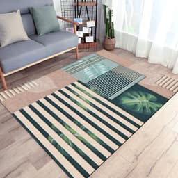 image-Polyester Geometric Rug - Machine Washable Area Mat for Living Room Bedroom
