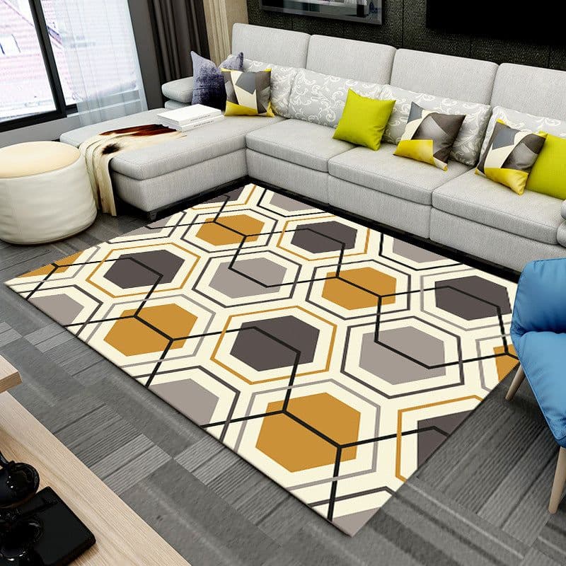 image-Polyester Geometric Rug - Machine Washable Area Mat for Living Room Bedroom