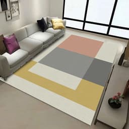 image-Polyester Geometric Rug - Machine Washable Area Mat for Living Room Bedroom