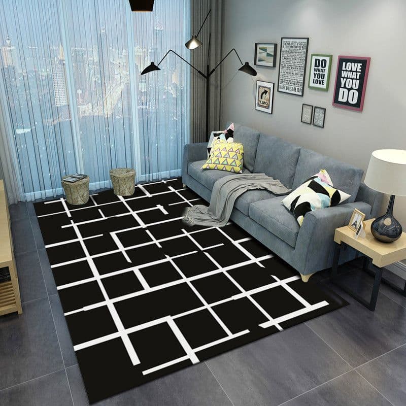 image-Polyester Geometric Rug - Machine Washable Area Mat for Living Room Bedroom