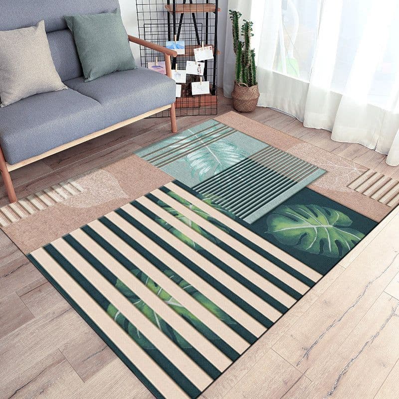 image-Polyester Geometric Rug - Machine Washable Area Mat for Living Room Bedroom