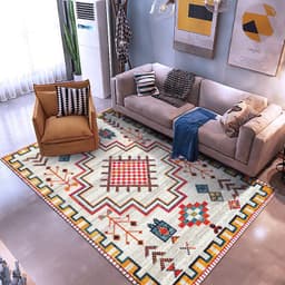 image-Polyester Geometric Rug - Machine Washable Area Mat for Living Room Bedroom
