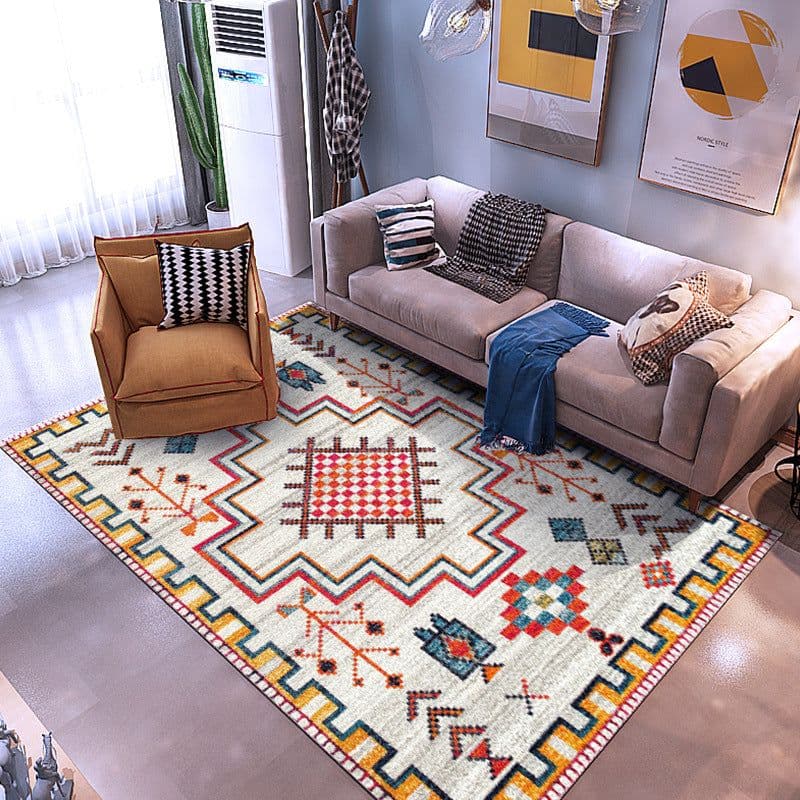 image-Polyester Geometric Rug - Machine Washable Area Mat for Living Room Bedroom