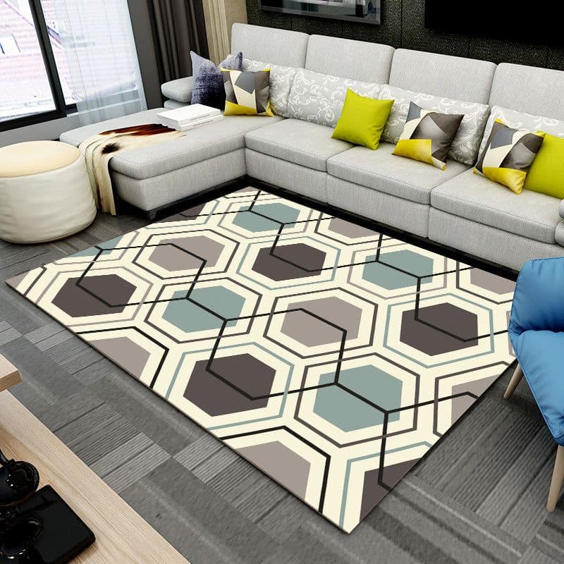 image-Polyester Geometric Rug - Machine Washable Area Mat for Living Room Bedroom