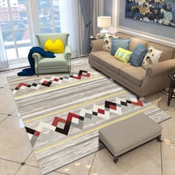 image-Polyester Geometric Rug - Machine Washable Area Mat for Living Room Bedroom