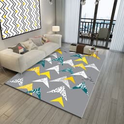 image-Polyester Geometric Rug - Machine Washable Area Mat for Living Room Bedroom