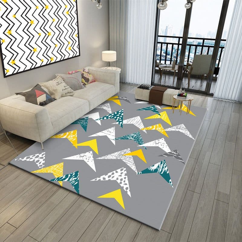 image-Polyester Geometric Rug - Machine Washable Area Mat for Living Room Bedroom