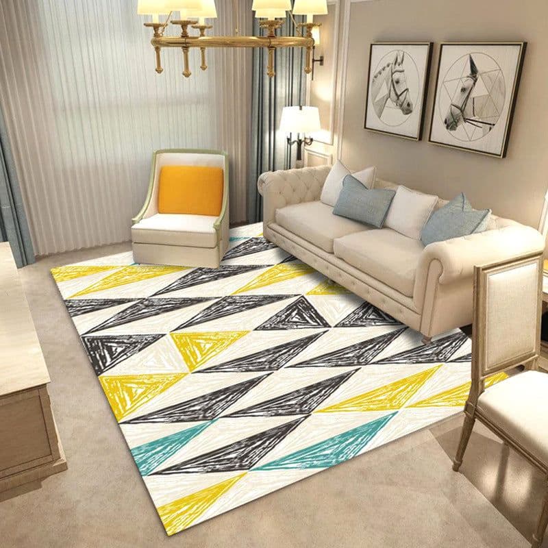 image-Polyester Geometric Rug - Machine Washable Area Mat for Living Room Bedroom