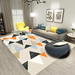 image-Polyester Geometric Rug - Machine Washable Area Mat for Living Room Bedroom