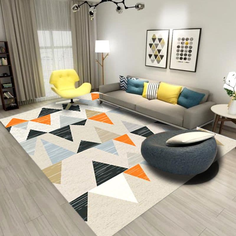 image-Polyester Geometric Rug - Machine Washable Area Mat for Living Room Bedroom