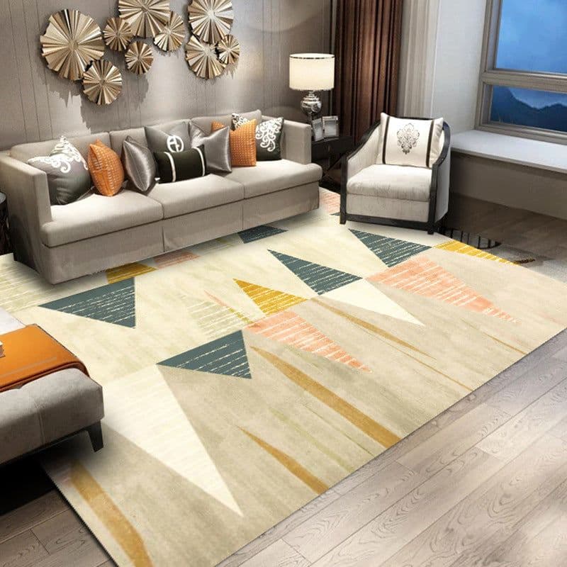 image-Polyester Geometric Rug - Machine Washable Area Mat for Living Room Bedroom
