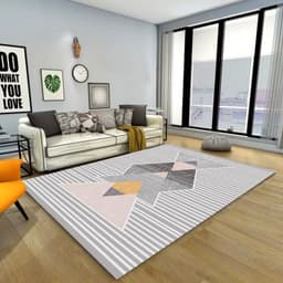 image-Polyester Geometric Rug - Machine Washable Area Mat for Living Room Bedroom