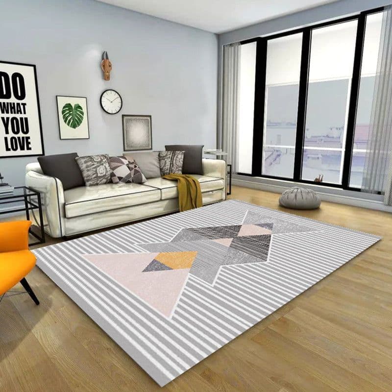 image-Polyester Geometric Rug - Machine Washable Area Mat for Living Room Bedroom
