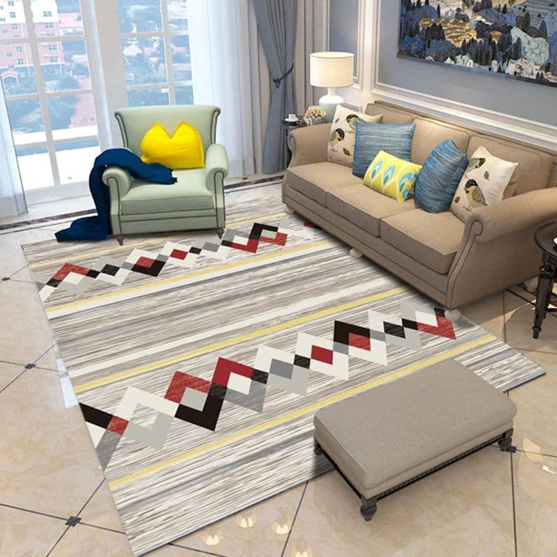 image-Polyester Geometric Rug - Machine Washable Area Mat for Living Room Bedroom
