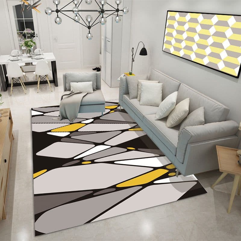 image-Polyester Geometric Rug - Machine Washable Area Mat for Living Room Bedroom