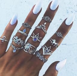 image-12-Piece Geometric Ring Set - Waterdrop Retro Joint Rings