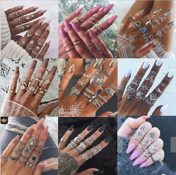 image-12-Piece Geometric Ring Set - Waterdrop Retro Joint Rings